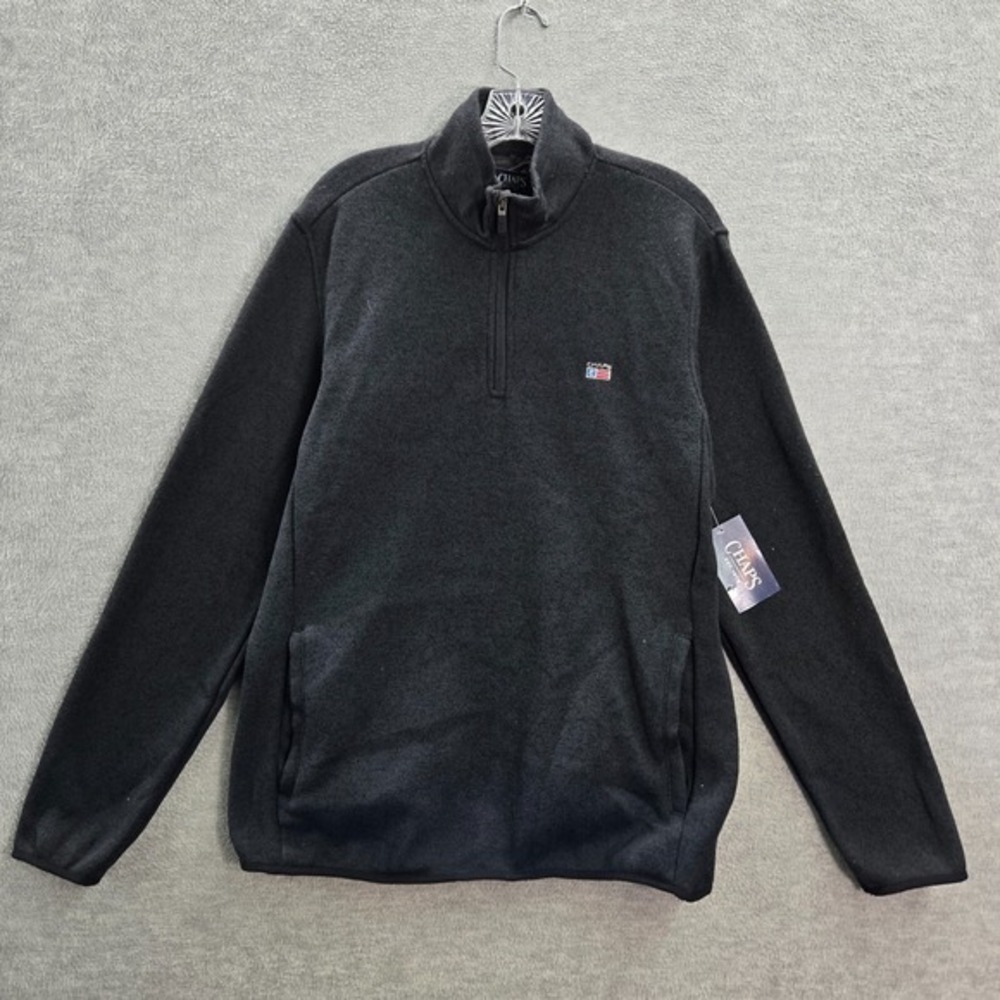 Chaps Men Sweatshirt Large Black Logo Embroidered Pockets 1/4 Zip‎ Mock Neck NWT